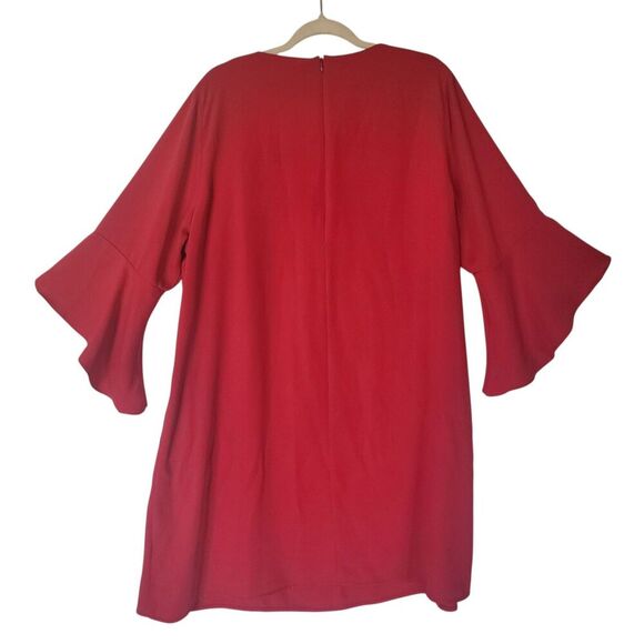 Caroline Rose Julia Matte Crepe Shift Dress Red XL 3/4 Flutter Sleeve Round Neck - Picture 8 of 9